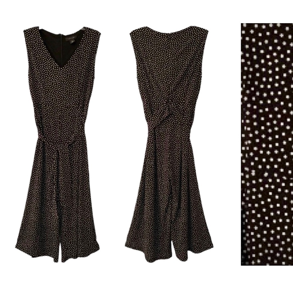 Tahari polka dot flowing wide leg cropped sleeveless jumpsuit Size 6